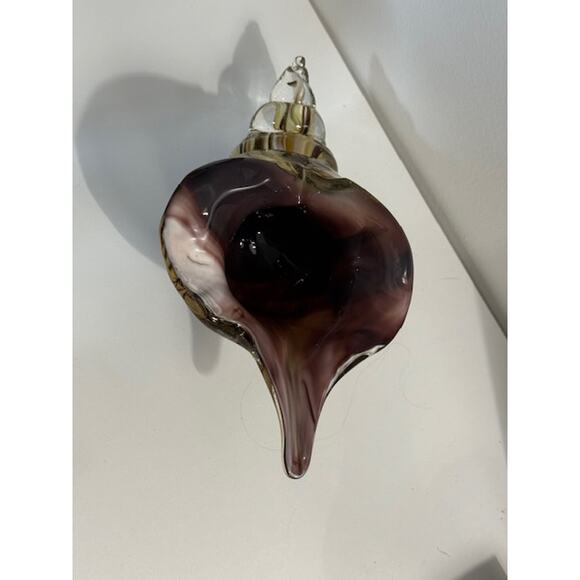 Vintage Murano Style Conch Tiger Eye Sea Shell Glass Vase Paperweight Large - Picture 6 of 6